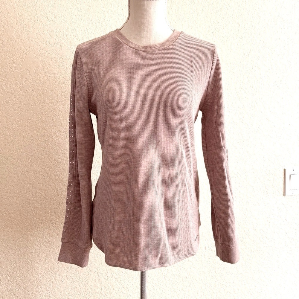 Marc New York Performance Top XL Mauve Waffle Knit Rhinestone Sleeve Thermal